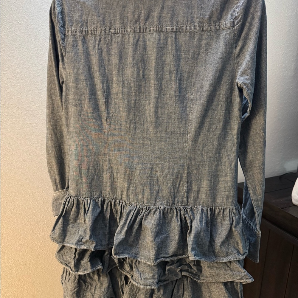 J. Crew Blue Kids Button Down Shirt with Ruffles - Picture 6 of 7